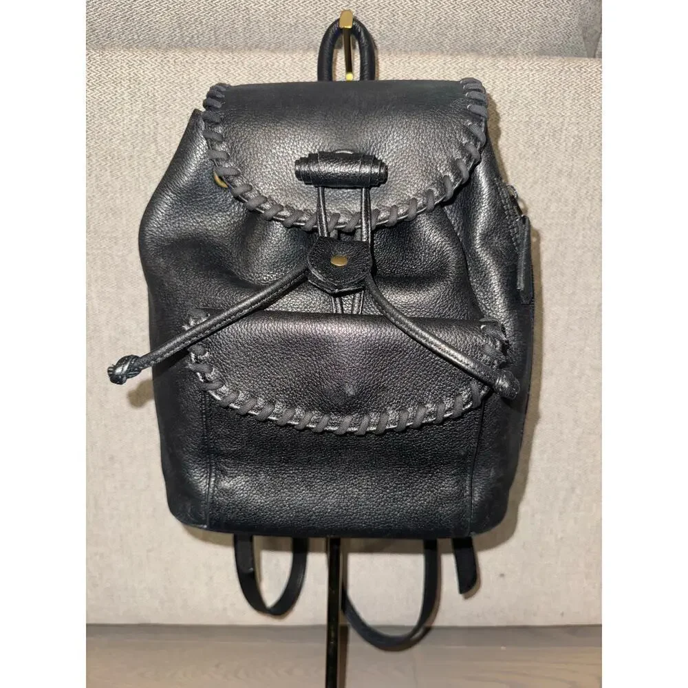 YSL Yves Saint Laurent Black Whipstitch Leather Flap Backpack Designer Luxury